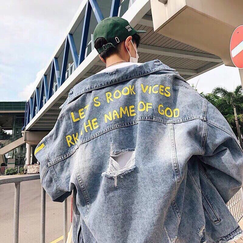 [HCM]Áo khoác jean nam - áo khoác jeans xước đẹp Let Rook màu vàng form rộng M-L-XL
