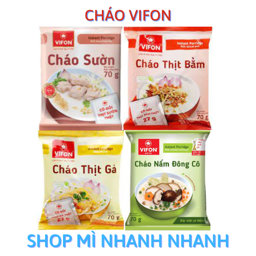 Combo 5 gói cháo VIFON 4 vị (Sườn, Thịt bằm, Gà, Nấm) 70gr - Có thịt thật