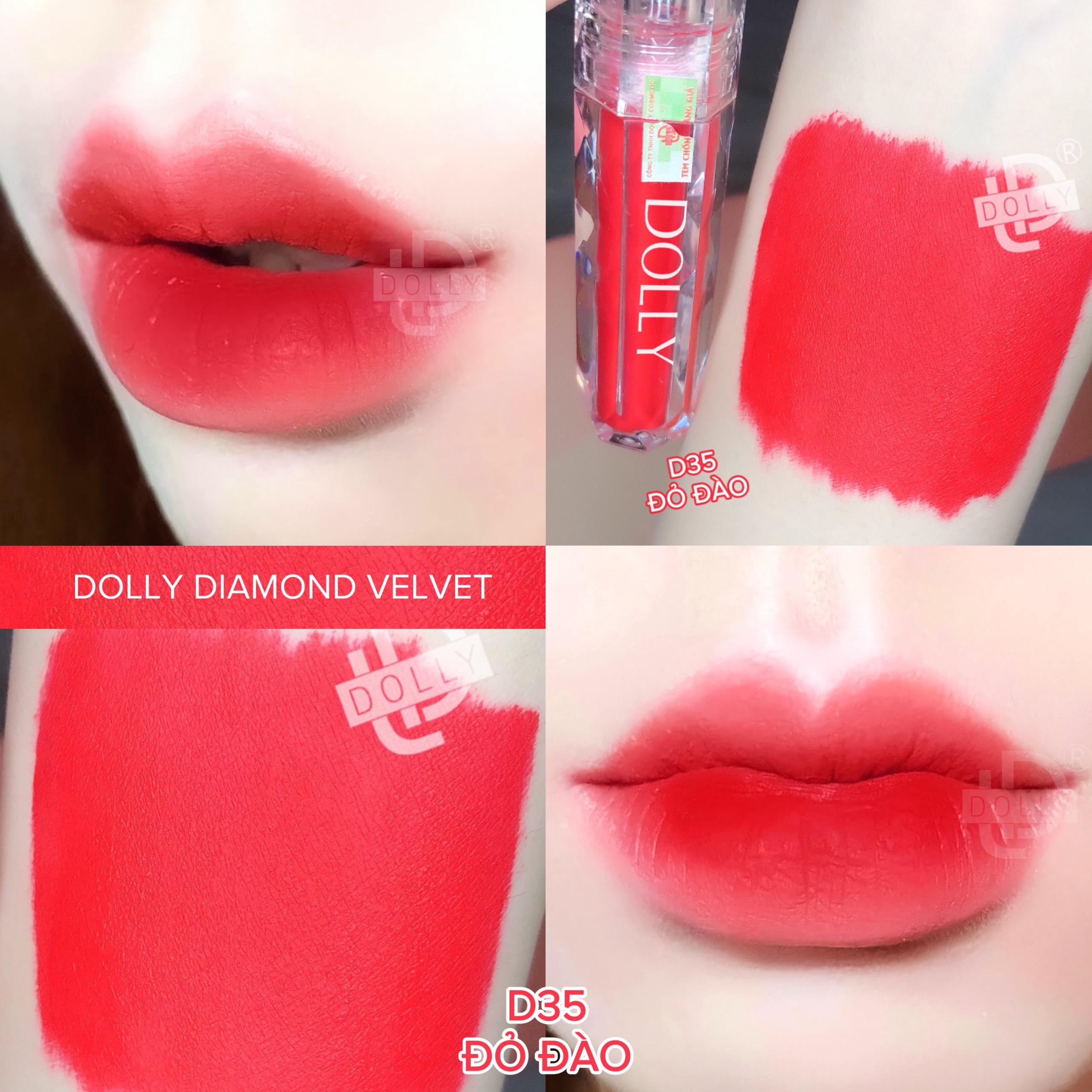 [ D35 Đỏ Đào ] - Son Kem Lì DOLLY DIAMOND Không Chì Đỏ Đào