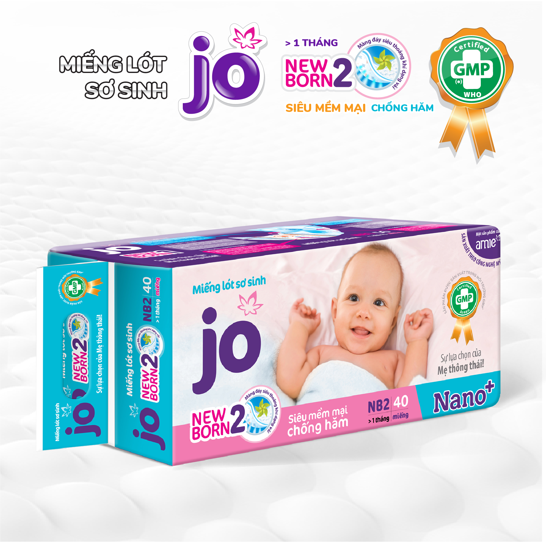 (Tặng Jo Rubicon dán size S24) Combo Miếng lót sơ sinh JO Newborn 1&2