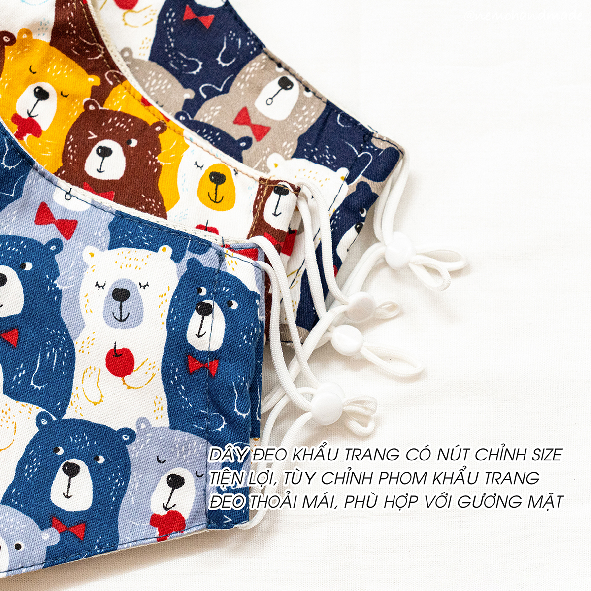 Khẩu Trang Vải Họa Tiết Nemo Handmade, SIZE NGƯỜI LỚN, có nút điều chỉnh dây tiện lợi - Mã KTHTG