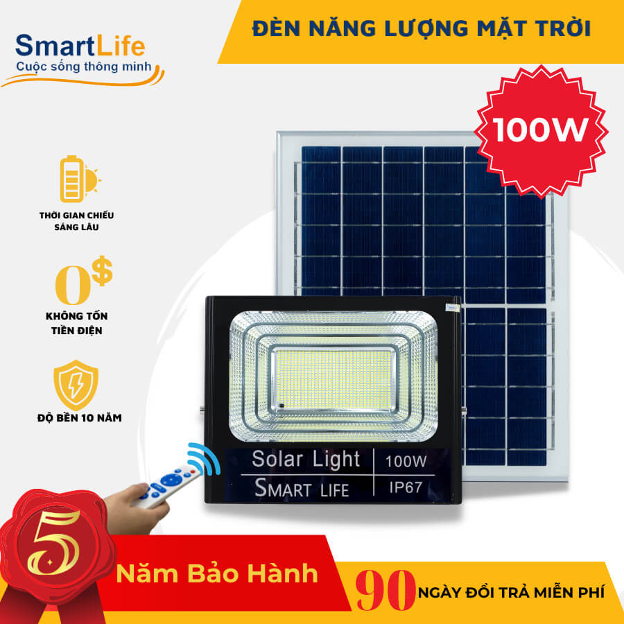 Đèn năng lượng mặt trời, Đèn pha Led năng lượng mặt trời 100W Smartlife