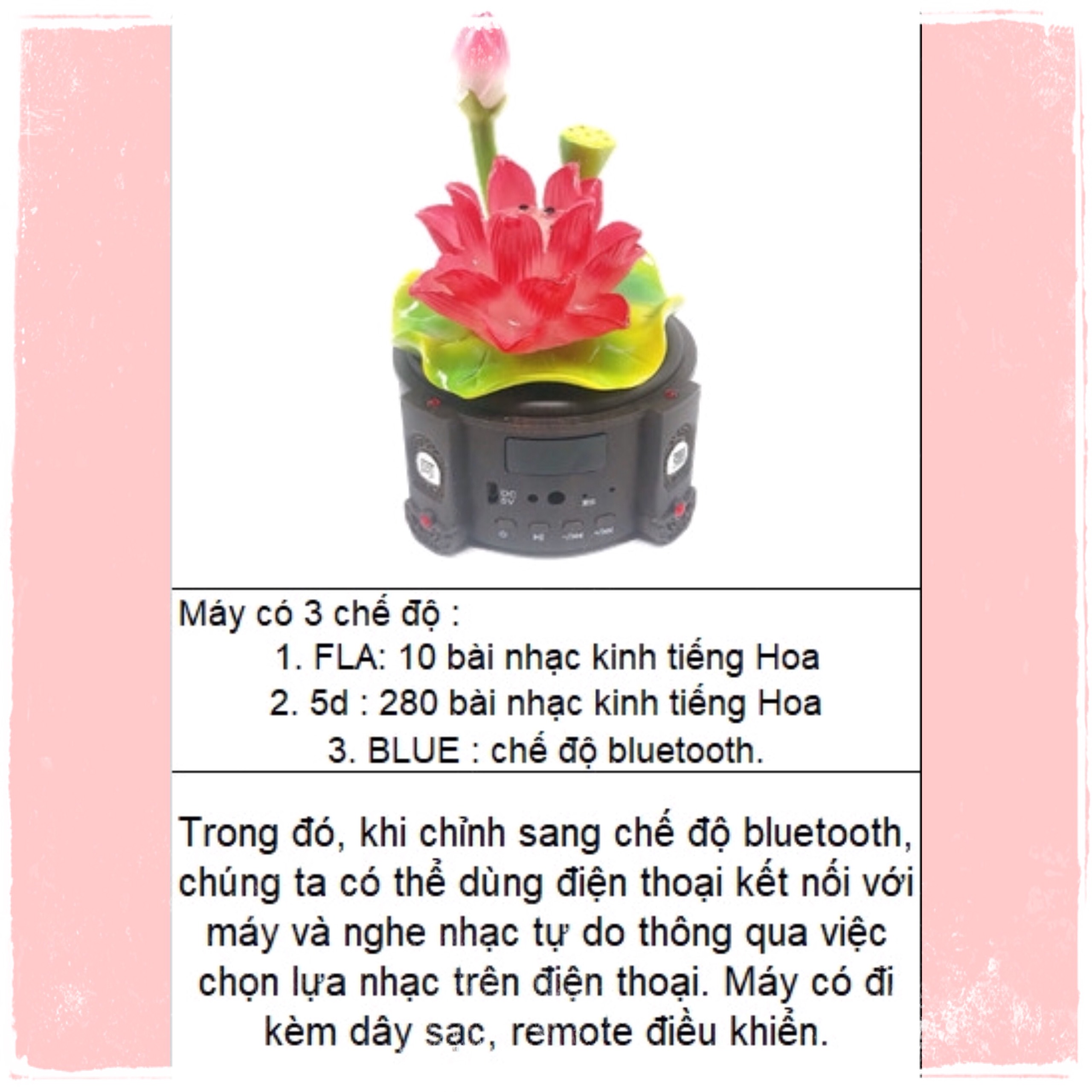 Máy nghe kinh hình hoa sen phong thủy có đèn