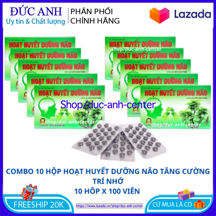 Combo 10 hôp Hoạt Huyết Dưỡng Não Mỗi Hộp 100 viên nén bao phim  dùng cho cả người tiểu đường ginkgo biloba