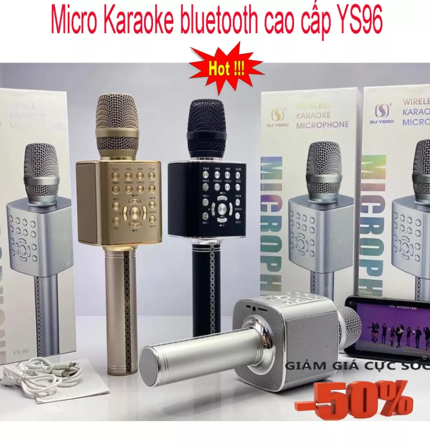 Micro bluetooth, mic hát không dây, mic ys 96 cao cấp, micro ys-96 mic karaoke bluetooth tích hợp live stream, mic karaoke bluetooth cao cấp ys-96 tích hợp loa bass không dây. chống hú, hát cực đã .