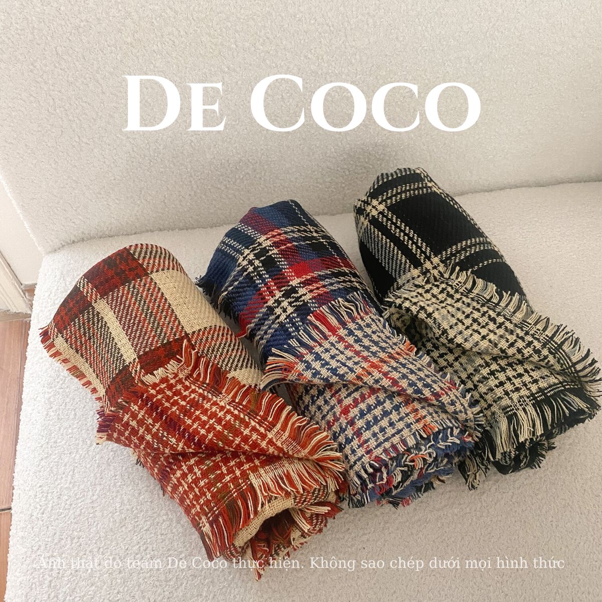 Khăn len mùa đông, khăn len kẻ nhiều màu De coco