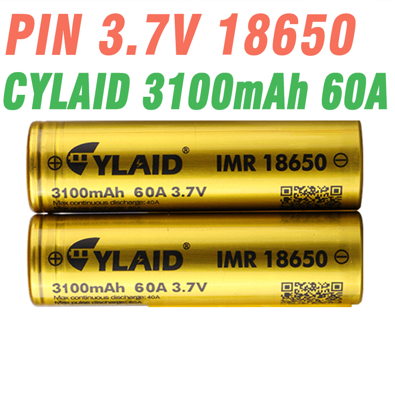 Pin sạc 3.7v 18650 Cylaid 3.7V dòng xả 40A dung lượng 2200mah màu tím (1 viên)