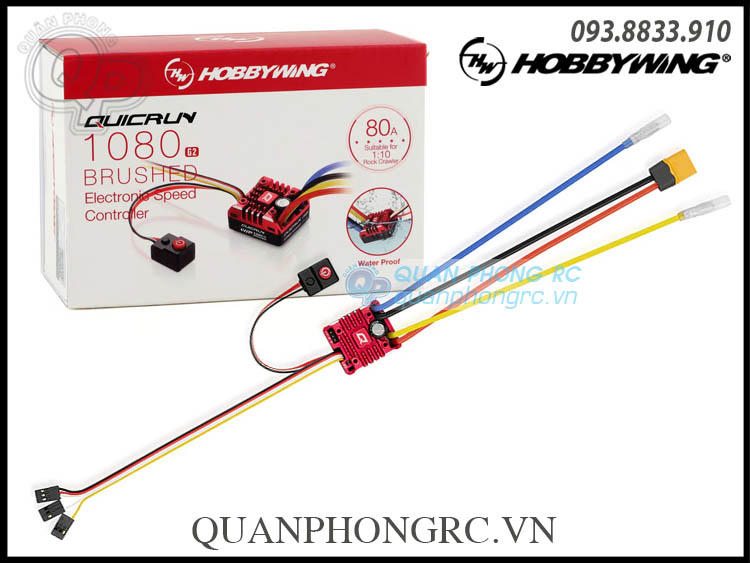 Hobbywing QuicRun WP 1080 G2 80A Brushed ESC For 1:10 Rock Crawler (30120202)