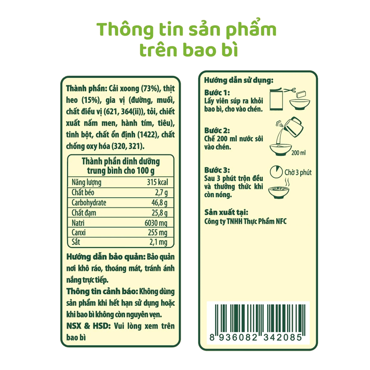 CANH CẢI XOONG NẤU THỊT WATERCRESS SOUP WITH PORK ISOUP 42 GRAM