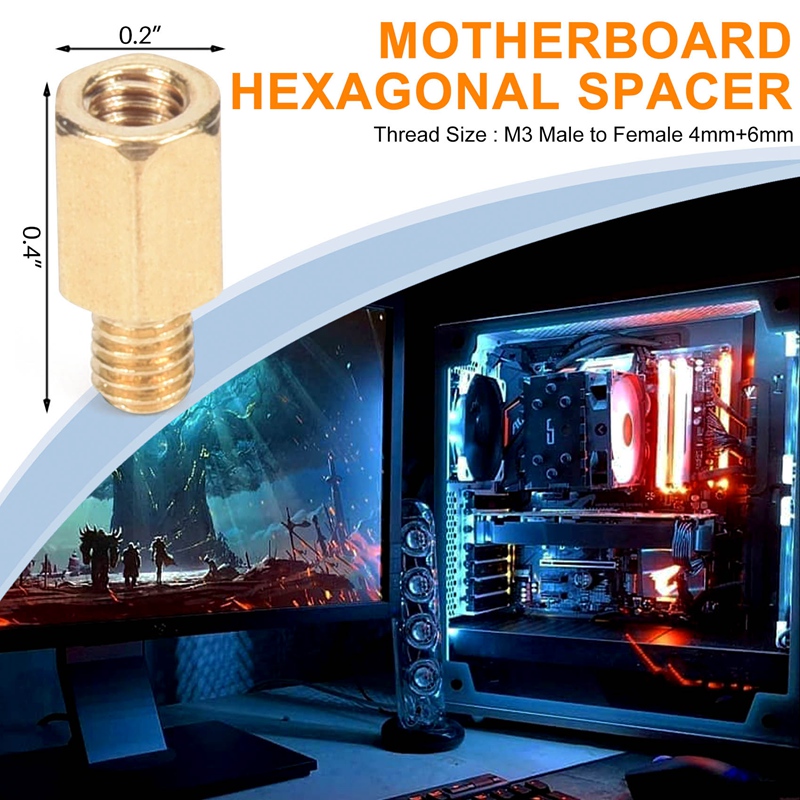 10 Pcs PC PCB Motherboard Brass Standoff Hexagonal Spacer M3 6+4mm