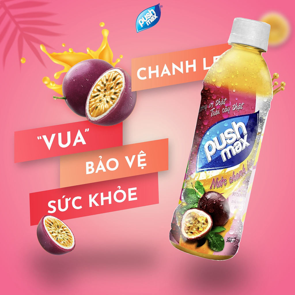 Thùng 24 chai Nước Trái Cây Chanh leo Pushmax (350ml x 24 Chai)