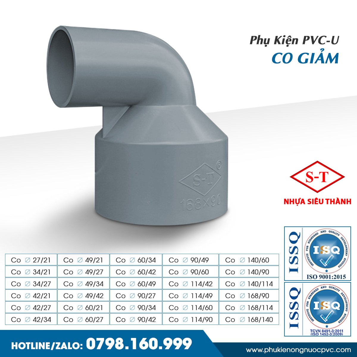 Co PVC phi 27 giảm ra phi 21 ST