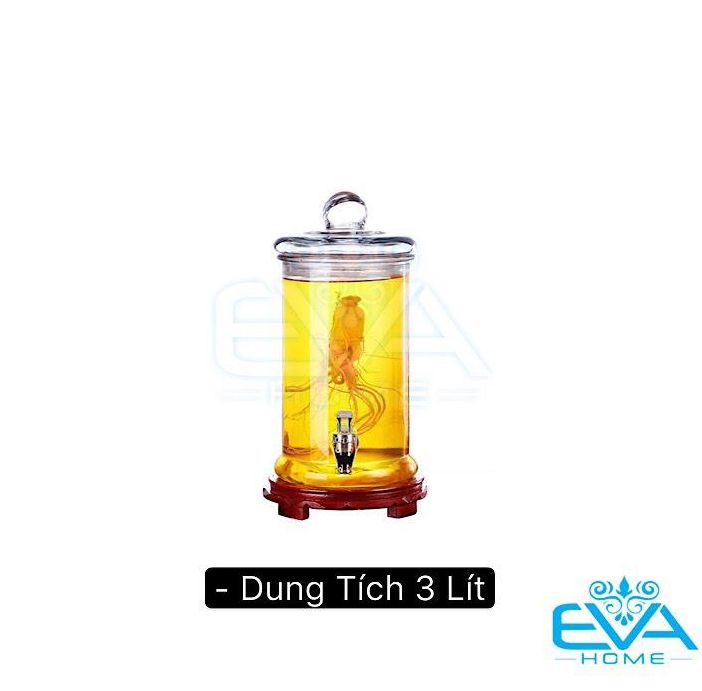 Bình ngâm sâm thủy tinh có van 3 lít dáng trụ trơn
