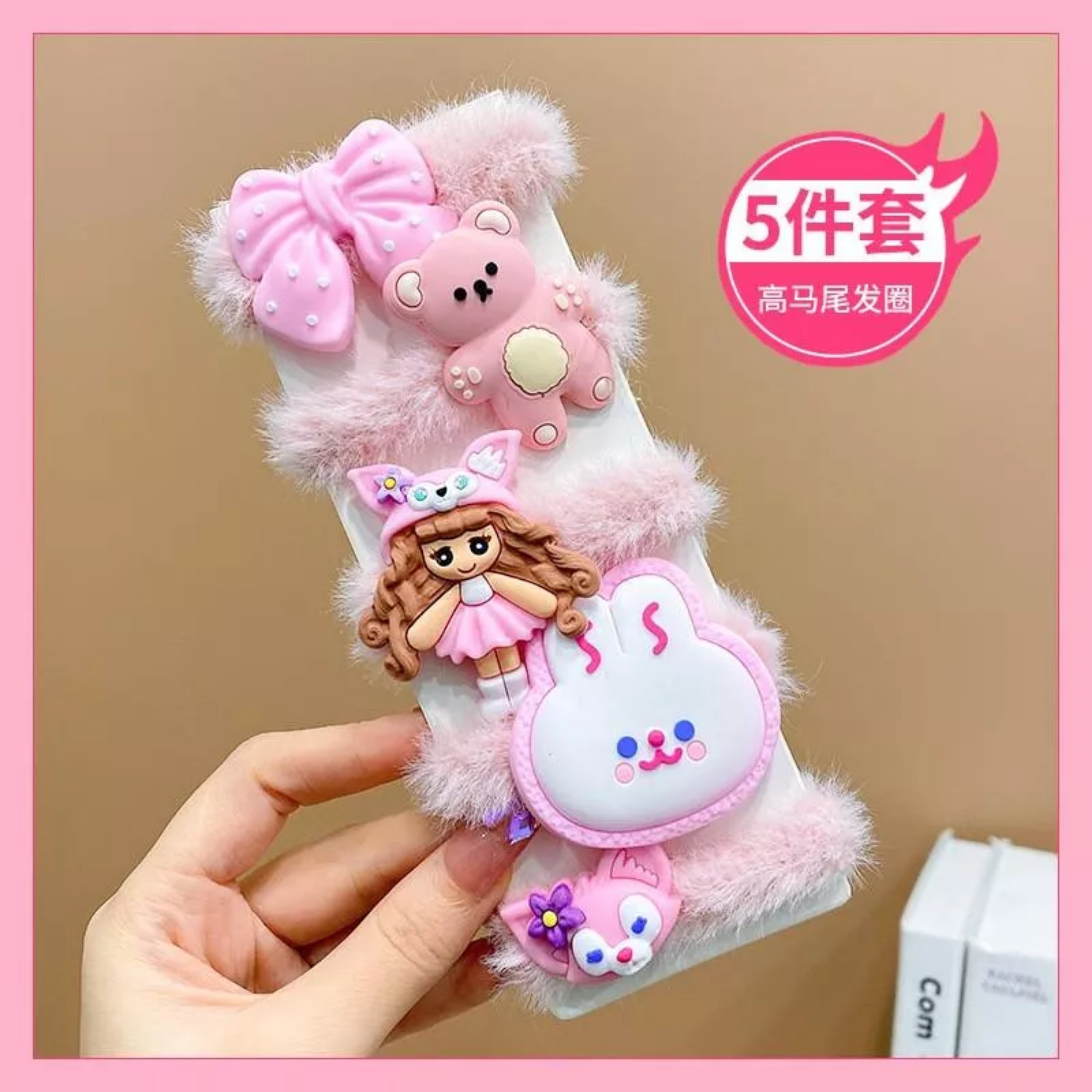 Set 5 Dây Cột Tóc Nhung Lông Họa Tiết Hoạt Hình Phong Cách Hàn Quốc Xinh Xắn, Cột tóc gấu dâu thỏ tím melody cho bé - Dumi Shop