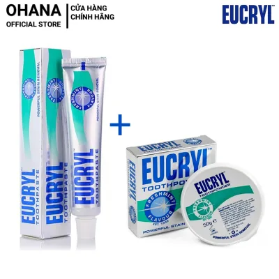 Combo Kem Đánh Răng Làm Trắng Eucryl Freshmint Toothpaste 62g Và Bột Tẩy Trắng Răng Eucryl Powerful Stain Removal Toothpowder 50g