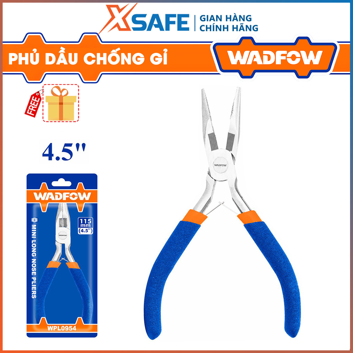 Wadfow wpl0954 mini long nose pliers 4.5/115mm plastic handle oil grip anti-rust ball head pliers-authentic