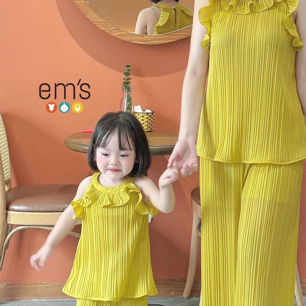 Quần áo bé gái - bộ dập ly cổ bèo xinh xắn cho bé gái 1 - 5 tuổi