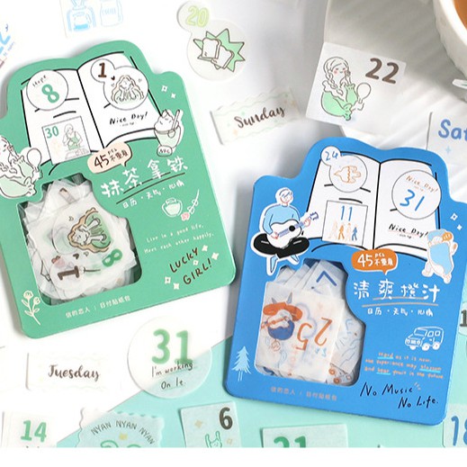 Gói Sticker dán Số ngày trang trí 45 miếng/set