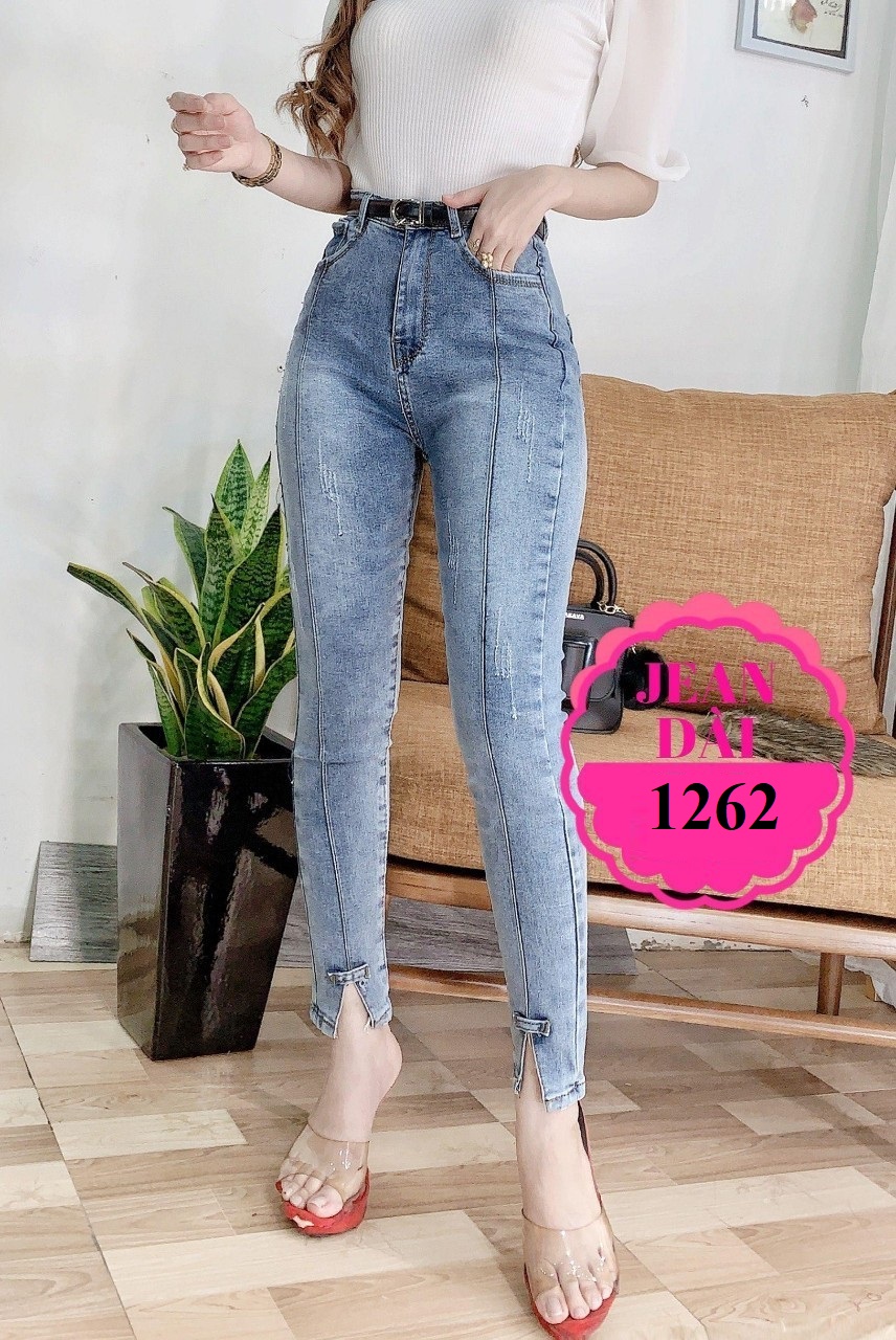 Quần jean nữ kiểu xẻ gấu 1262 ( MÀU XANH ) chất giãn siêu đẹp a21-11