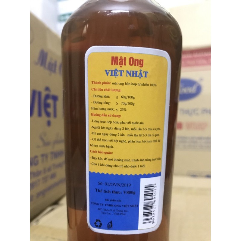 Mật ong Việt Nhật 800g, mật ong nguyên chất