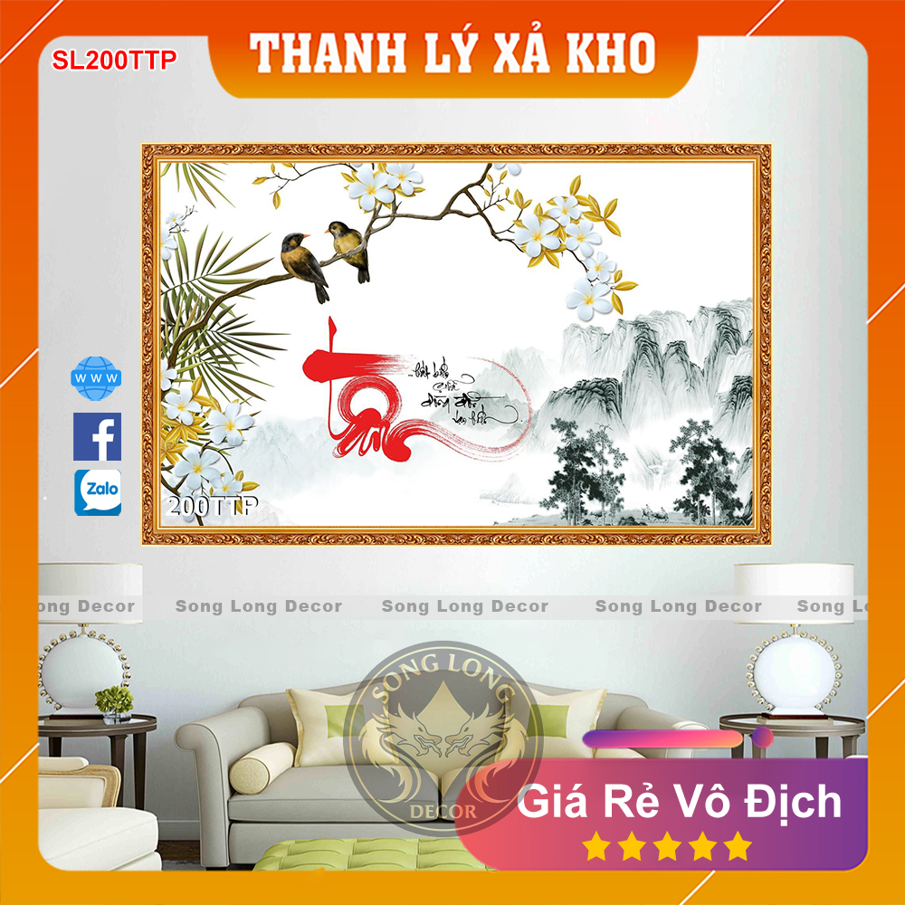 Tranh dán tường chữ tâm- sl200ttp-tranh 3d thư pháp - song long decor