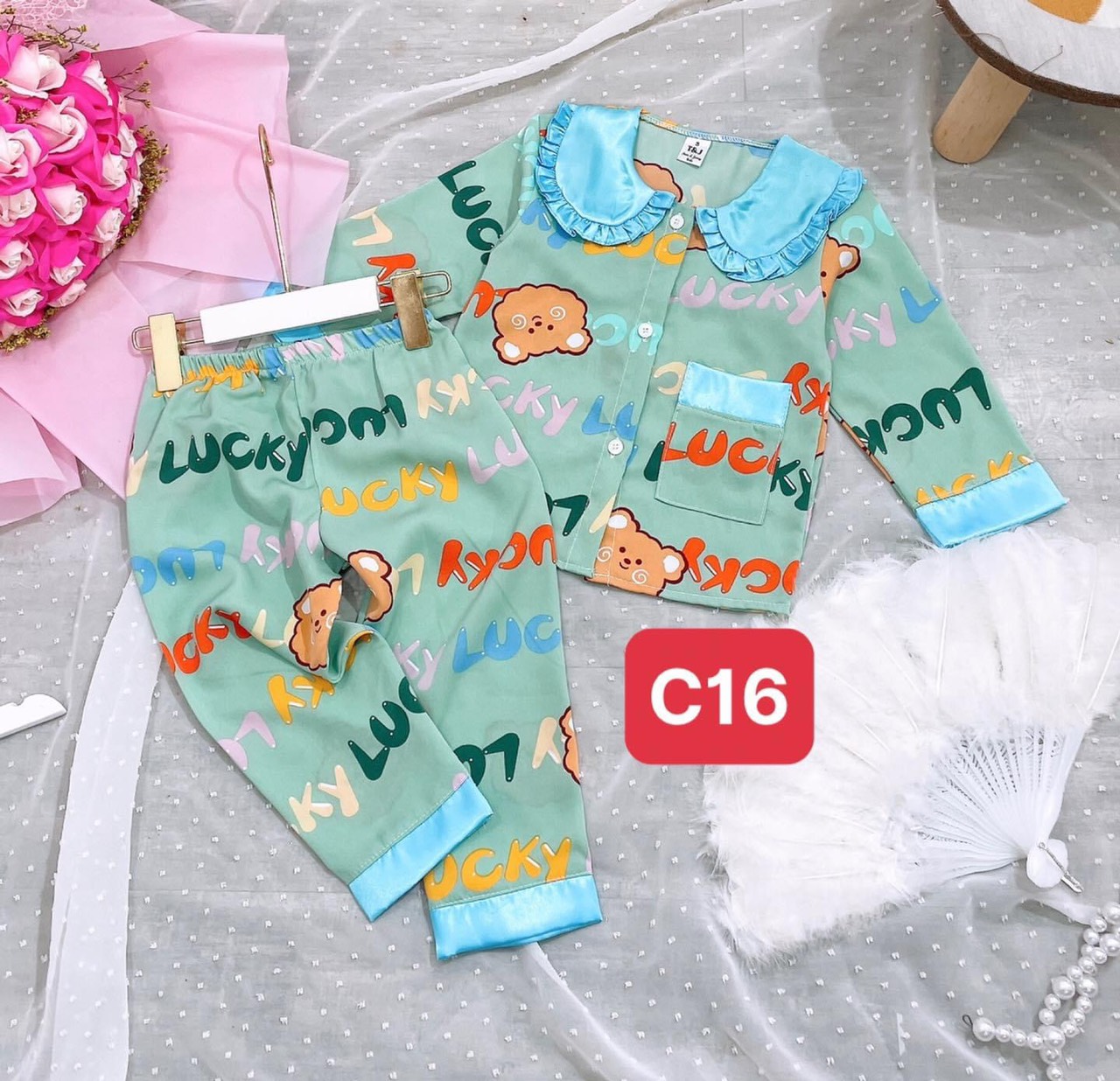 bô pijama lụa mango cho bé 22-35kg