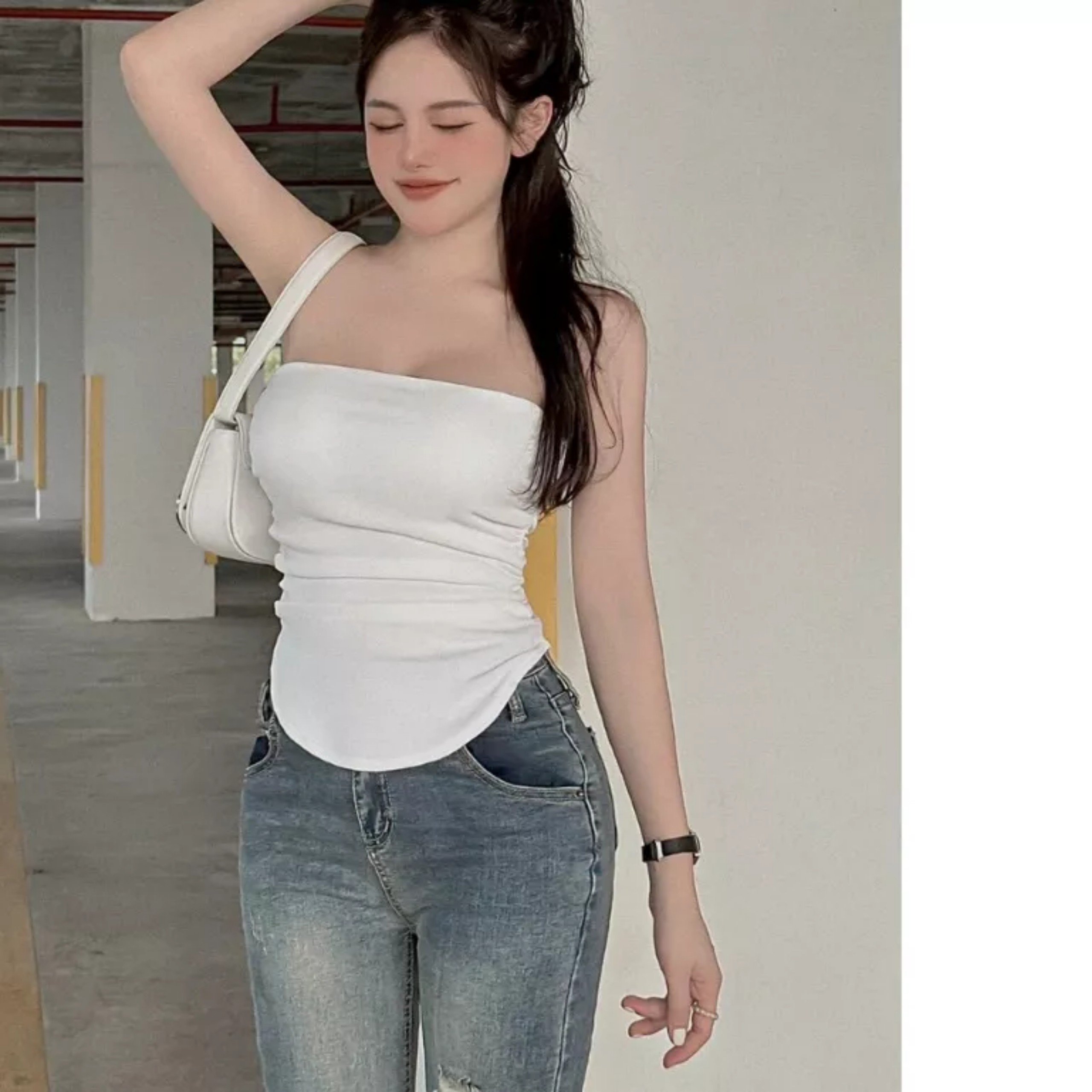 Áo ống cúp ngực có mút nhún eo 2 bên tà bầu hàn quốc