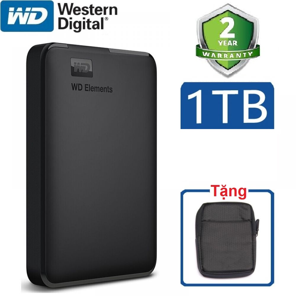 1Tb Wd Elements Portable Hard Drive with 2-Year Warranty and Free Leather Case