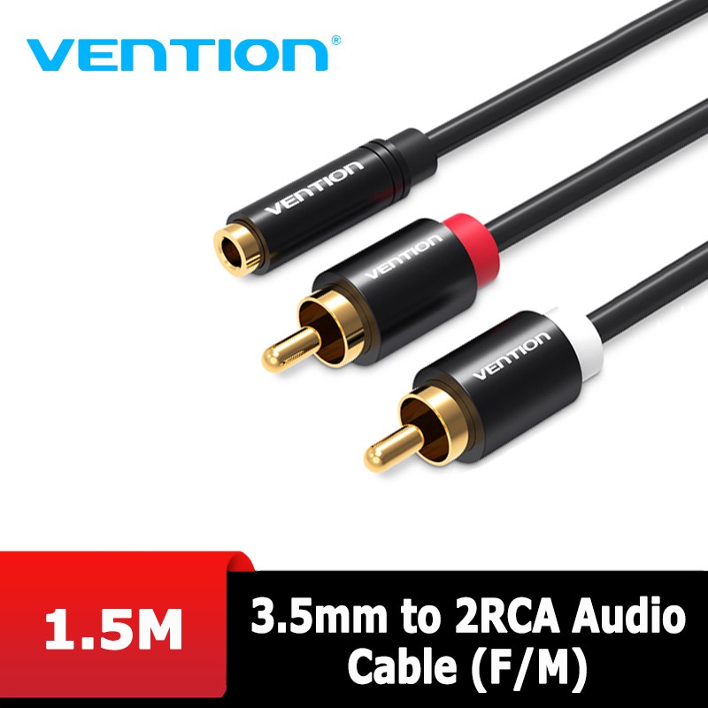 Dây cáp 3.5mm cái ra 2 đầu hoa sen rca đực dài 1.5m mạ vàng cao cấp vention vab av111