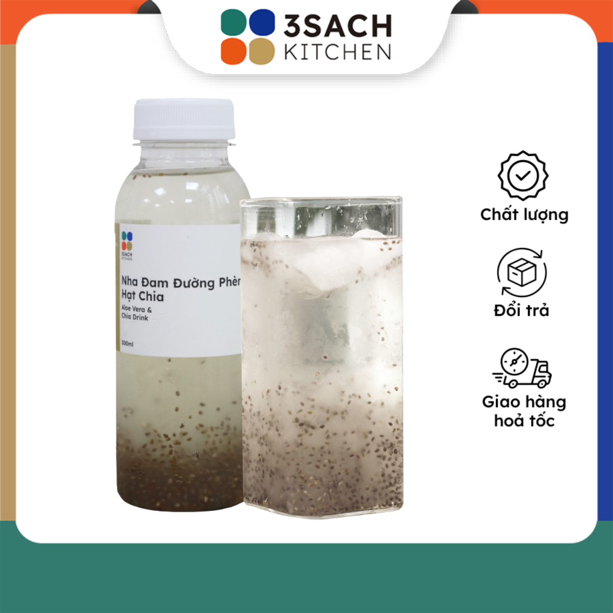 Nha Đam Đường Phèn Hạt Chia 3Sach Kitchen (Chai 300ml)
