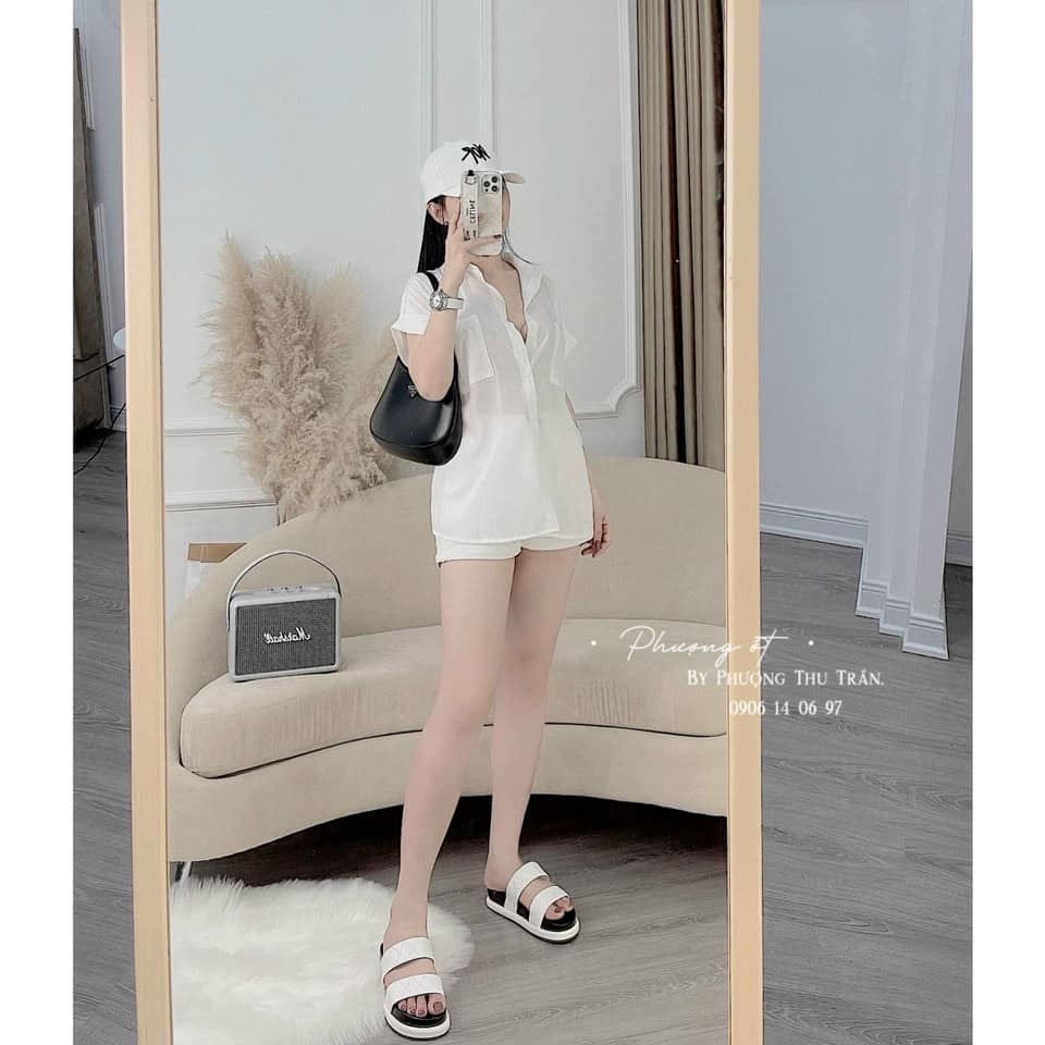 Áo sơ mi cộc tay nữ cánh rơi 2 túi