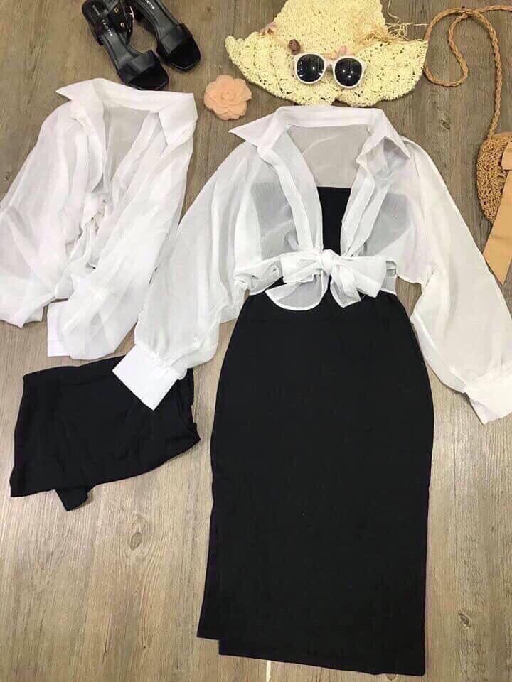 ĐẦM NỮ ÔM BODY KÈM ÁO SƠ MI THẮT EO SIÊU ĐẸP THỜI TRANG THIẾT KẾ LANCHI SD75