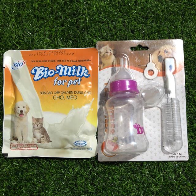 Combo Sữa bột Bio-milk và bình sữa cho chó mèo con