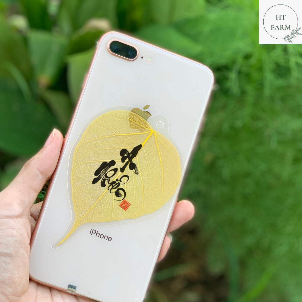 Lá Bồ Đề thư pháp chữ An Nhiên (Cầu Bình An – Tài Lộc – May mắn, Ốp điện thoại, Hàng loại 1)