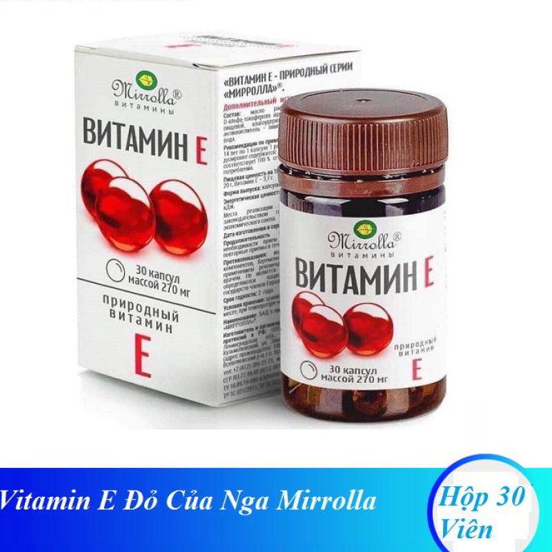 Viên Uống Trắng Da Vitamin E Đỏ Của Nga Mirrolla (Hộp 30 viên) nhập khẩu