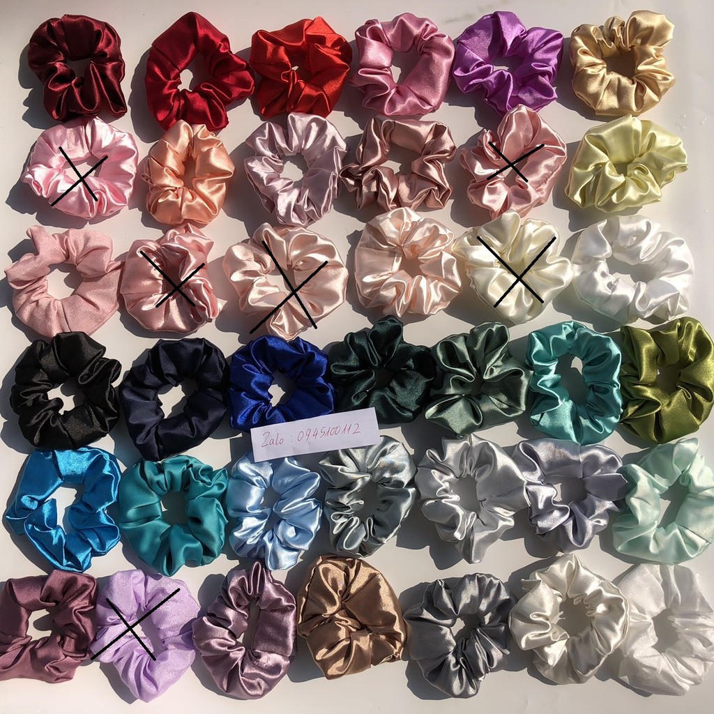 Dây buộc tóc Scrunchies vải phi bóng nhiều màu