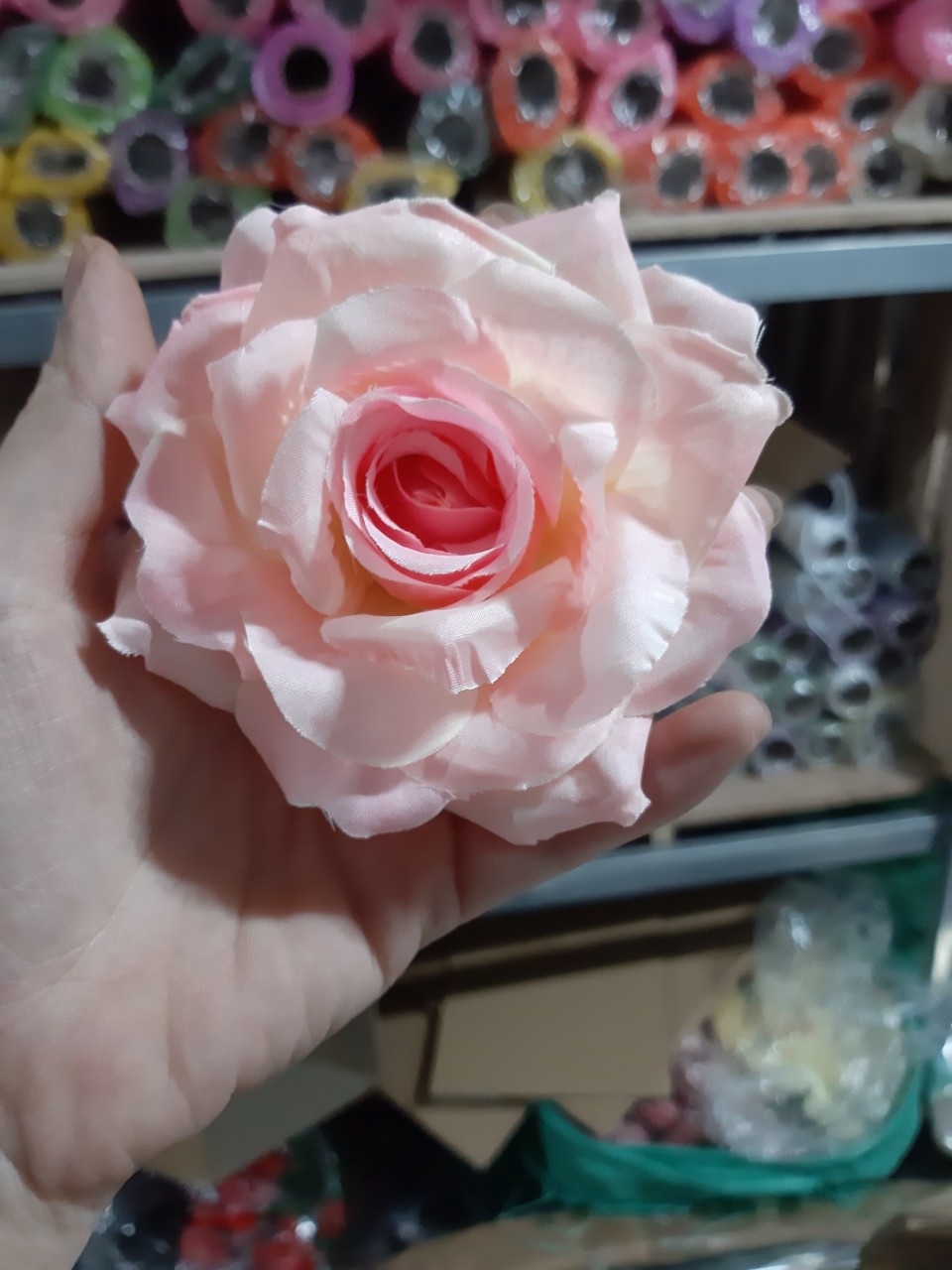 (9cm-hoa giả) Đầu bông hồng ruby trang trí,đầu bông hoa hồng lụa trang trí