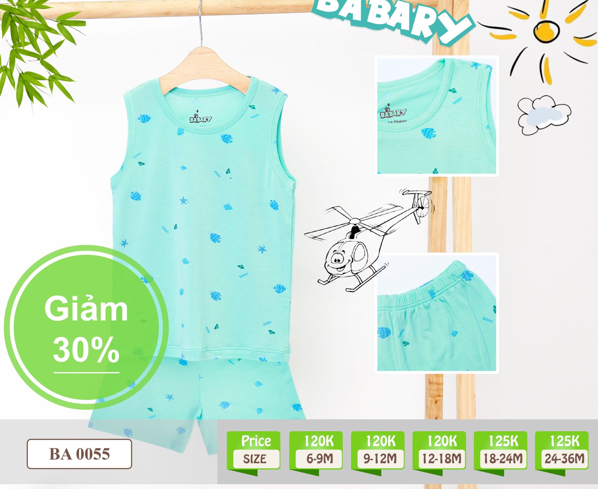 Bộ quần áo ba lỗ cho bé trai, bé gái