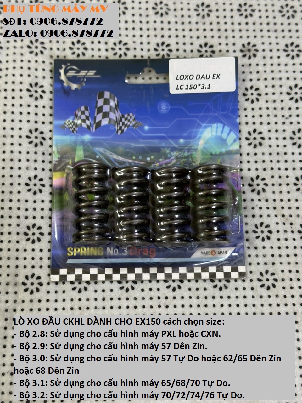 Lò xo đầu độ HL size 2.8/2.9/3.0/3.1/3.2 dành cho xe Ex150