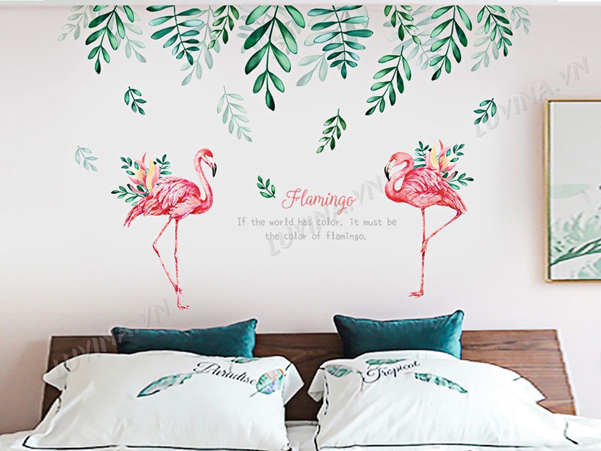 Decal tranh dán tường dàn trần tường hạc hồng