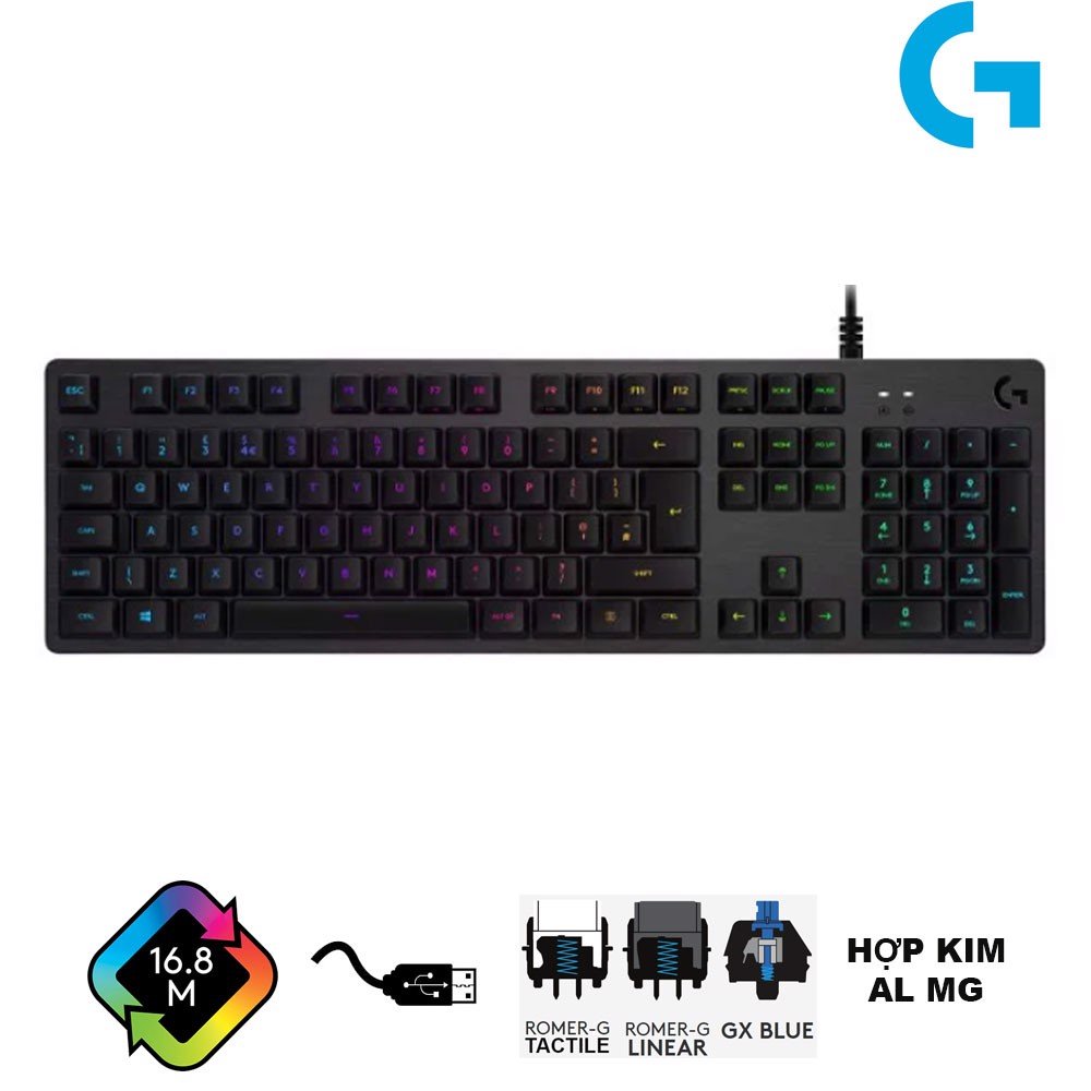 Bàn Phím Cơ Logitech G512 CARBON GX SWITCH LIGHTSYNC RGB- GX BLUE/CLICKY