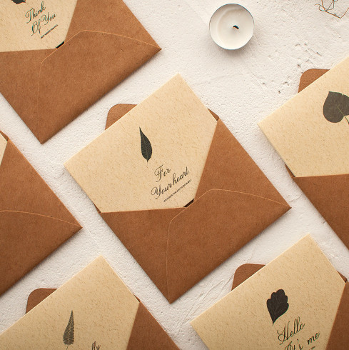 Thiệp giấy kraft cao cấp cảm ơn, viết tay, quà tặng chúc mừng, có tem dán và phong bì