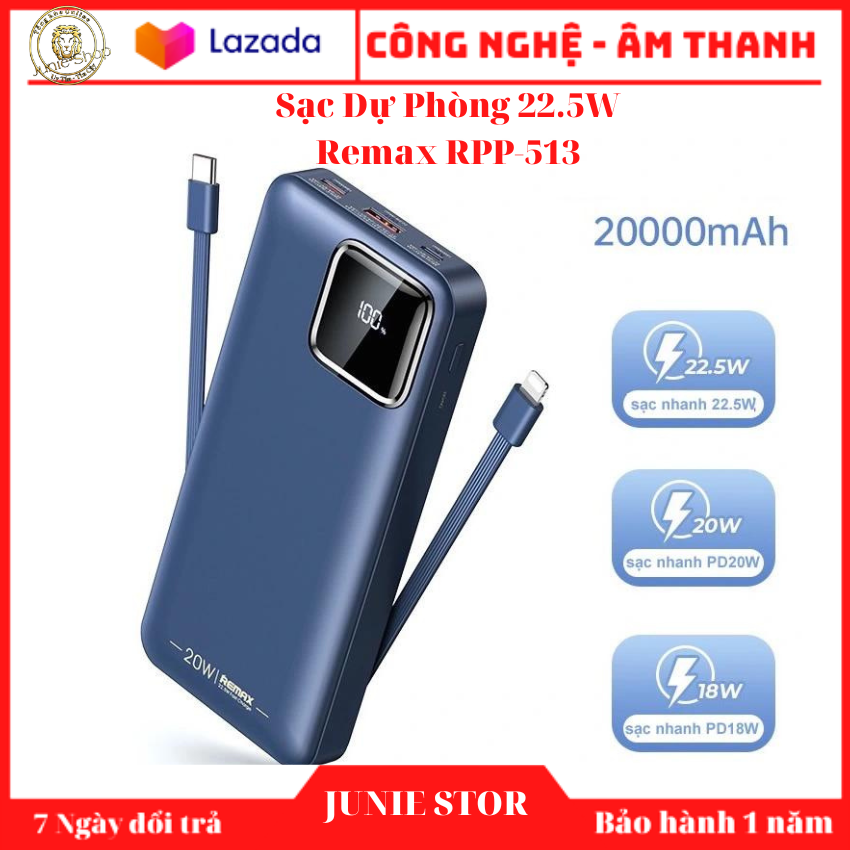 Pin Dự Phòng Sạc Nhanh 22.5W Remax RPP-513 20.000mAh