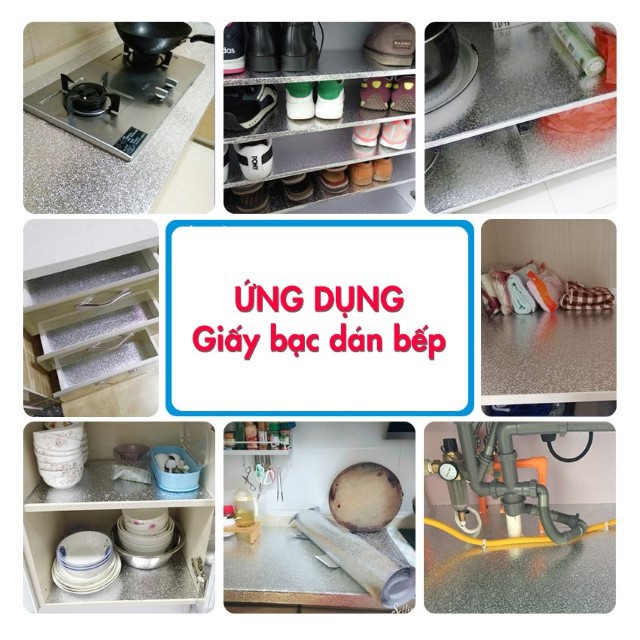 Giấy bạc dán tường nhà bếp , cuộn decal bạc cách nhiệt chống thấm bền đẹp