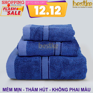Bộ 3 khăn sợi tre tự nhiên bestke, bamboo towels dark blue_gồm khăn tắm 60 120cm, khăn gội 35 75cm, khăn mặt 30 50cm, Trọng lượng 540g bộ thumbnail