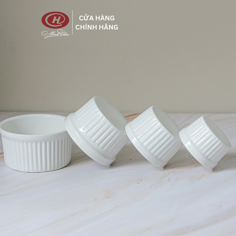 Khay Nướng Bánh Ramekin Sứ Trắng Trơn