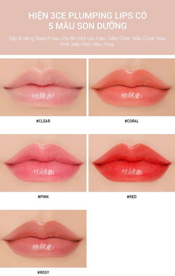 [HCM]Son Dưỡng bóng Môi Có Màu 3CE Plumping Lips #CORAL