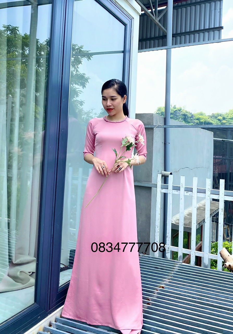 Áo dài lụa tây thi cao cấp cổ tròn tết siêu xinh