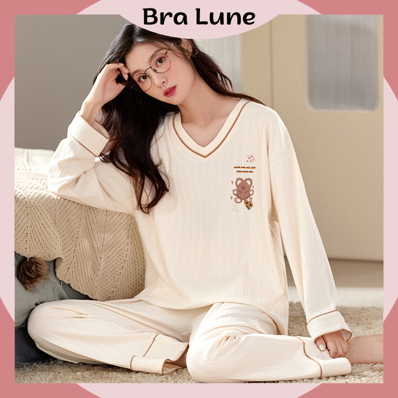 Bộ đồ ngủ nữ cotton gấu siêu dễ thương thoáng khí, đồ ngủ nữ pijama bear dễ thương mã 1043