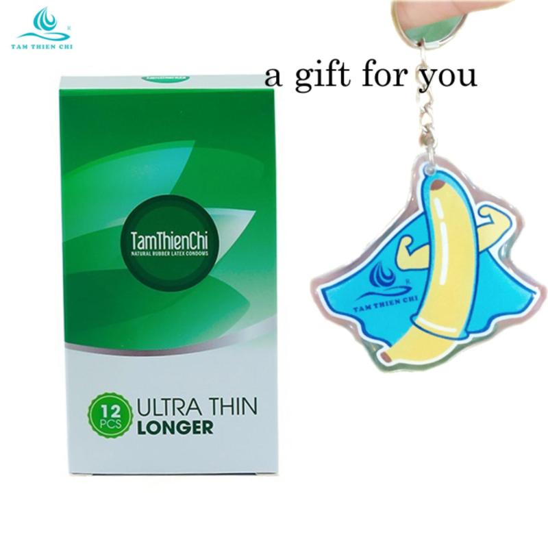 Bao cao su siêu mỏng trị xuất tinh sớm Tâm Thiện Chí Ultrathin Longer hộp 12 cái tặng móc khoá tình yêu
